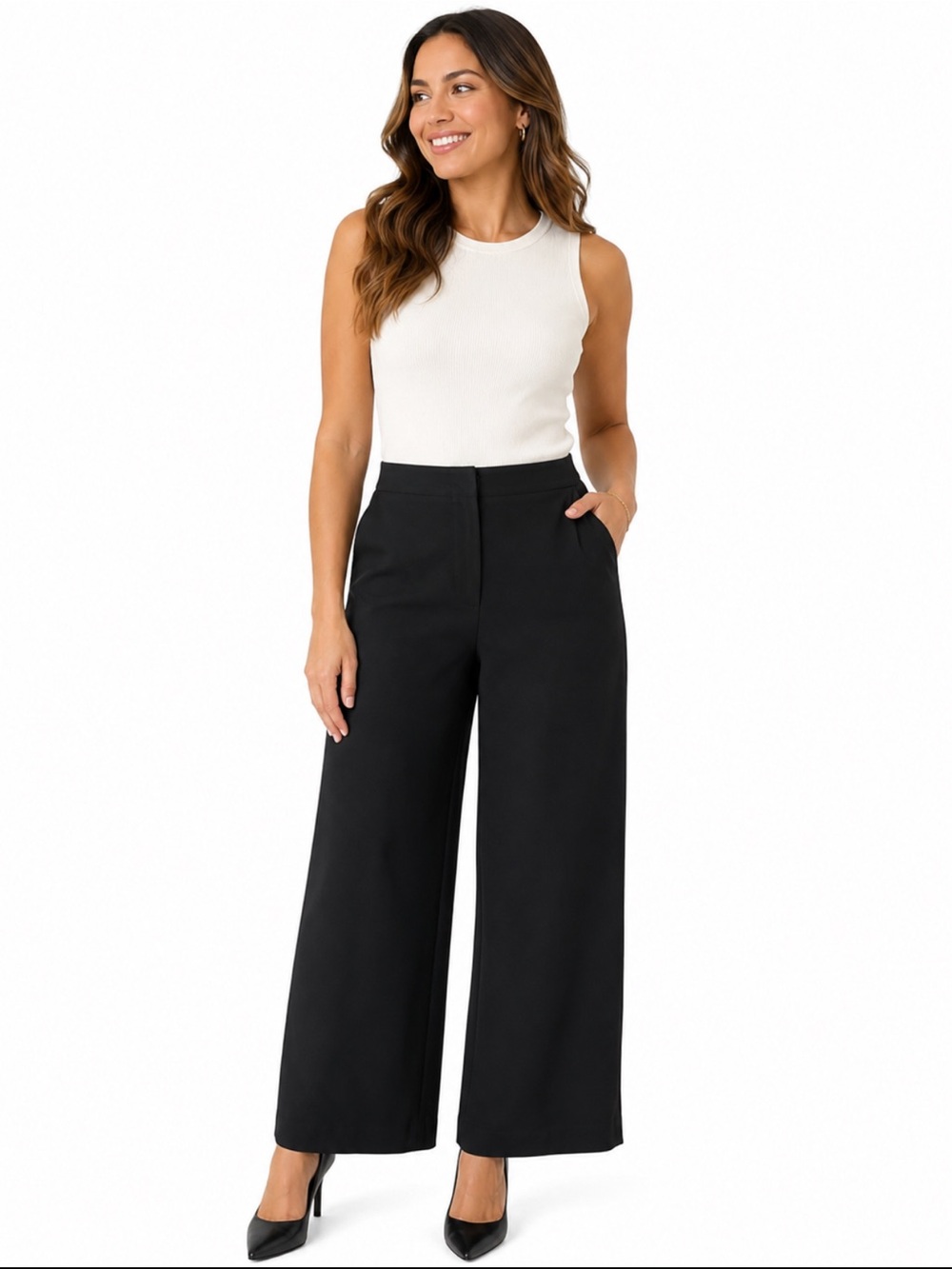Jones New York Black Wide Leg‎ Dress Pants High Waist Trousers Size 14